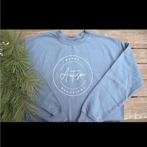 Gildan Blue Crewneck Sweatshirt with White Autism Circle Graphic